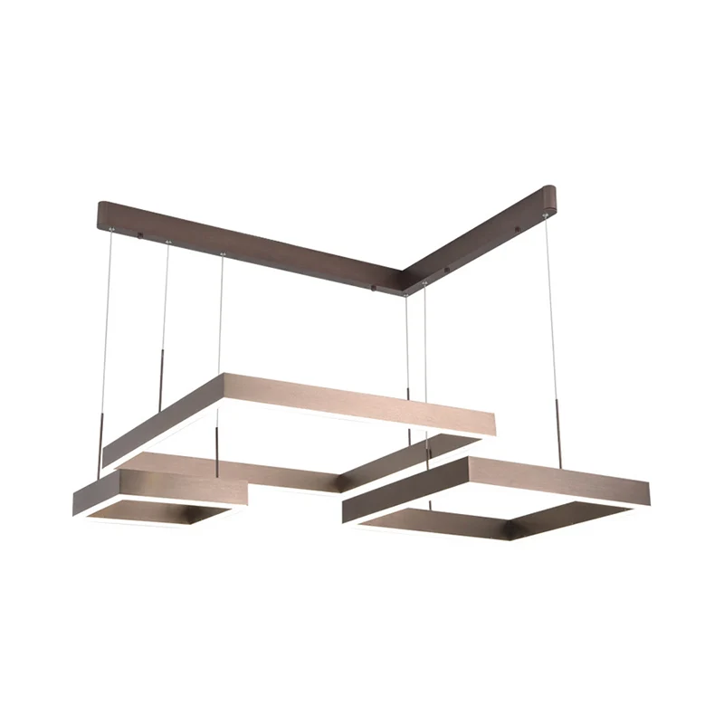 Lustre suspendu contemporain à 3 carrés en aluminium, LED marron, lumière chaude/blanche, petit/grand Clearhalo