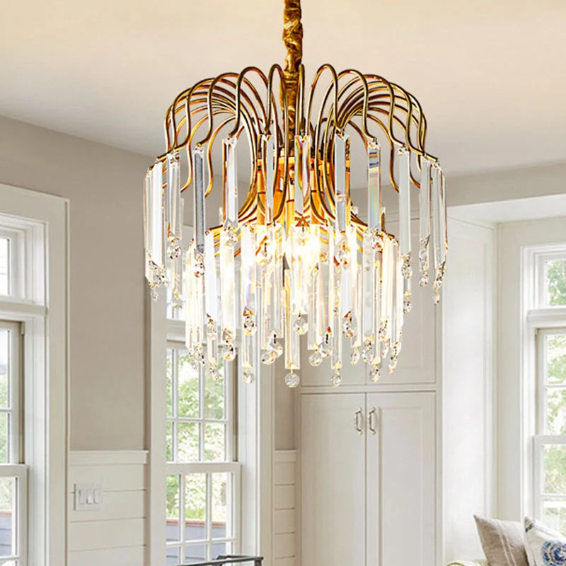 Lustre suspendu en cristal doré, coupe rectangulaire, cascade, 3 lumières, éclairage Vintage vers le bas, pour salle à man...