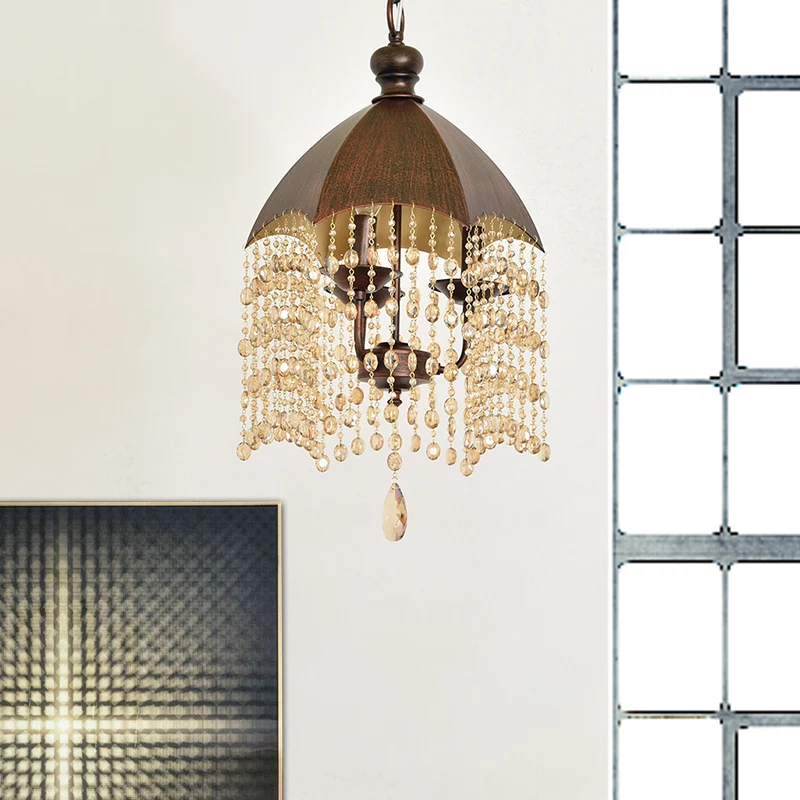 Lustre suspendu en cristal à 3 lumières, luminaire suspendu traditionnel conique rouille pour salon Clearhalo