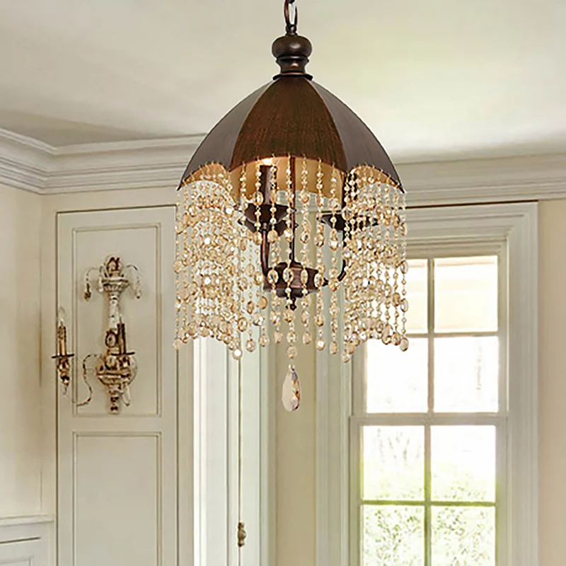 Lustre suspendu en cristal à 3 lumières, luminaire suspendu traditionnel conique rouille pour salon Clearhalo