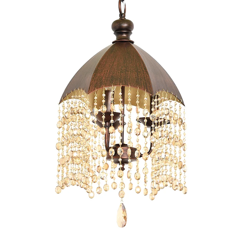Lustre suspendu en cristal à 3 lumières, luminaire suspendu traditionnel conique rouille pour salon Clearhalo