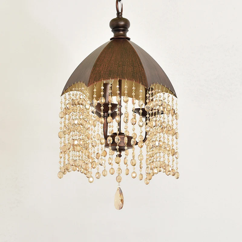 Lustre suspendu en cristal à 3 lumières, luminaire suspendu traditionnel conique rouille pour salon Clearhalo