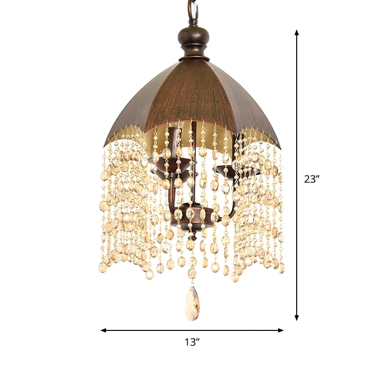 Lustre suspendu en cristal à 3 lumières, luminaire suspendu traditionnel conique rouille pour salon Clearhalo