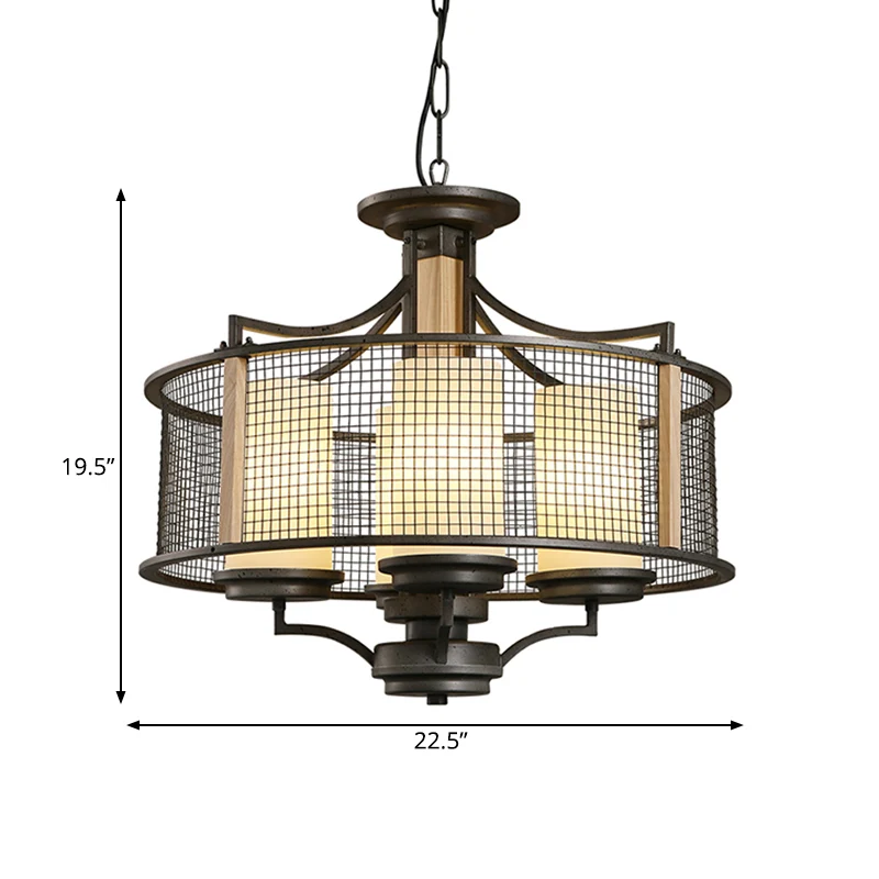 Lustre suspendu cylindrique noir, Style traditionnel en verre dépoli, 4 têtes, Kit de suspension pour salon avec Cage à ta...