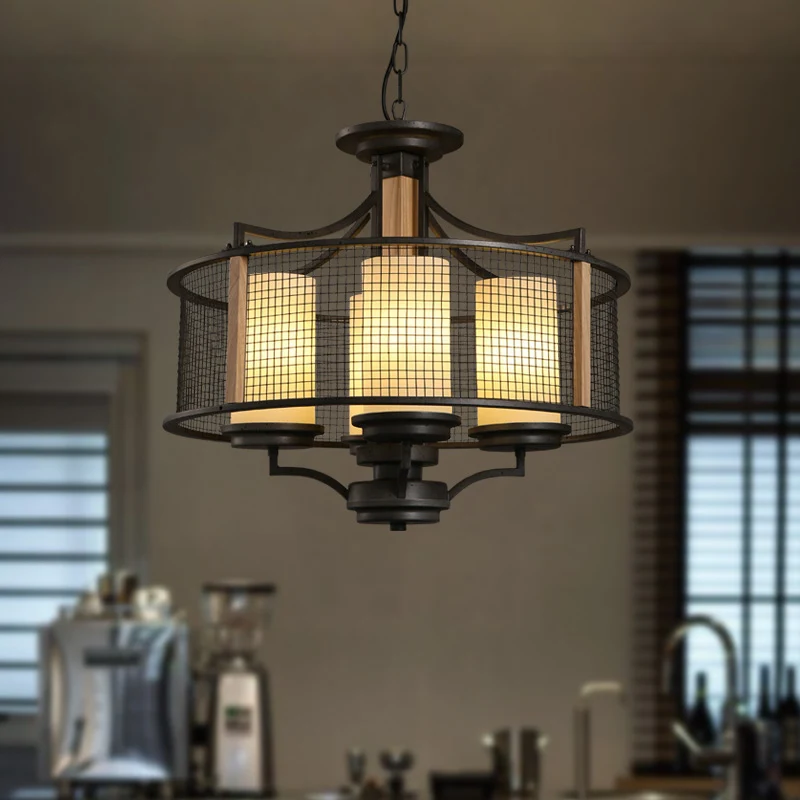 Lustre suspendu cylindrique noir, Style traditionnel en verre dépoli, 4 têtes, Kit de suspension pour salon avec Cage à ta...