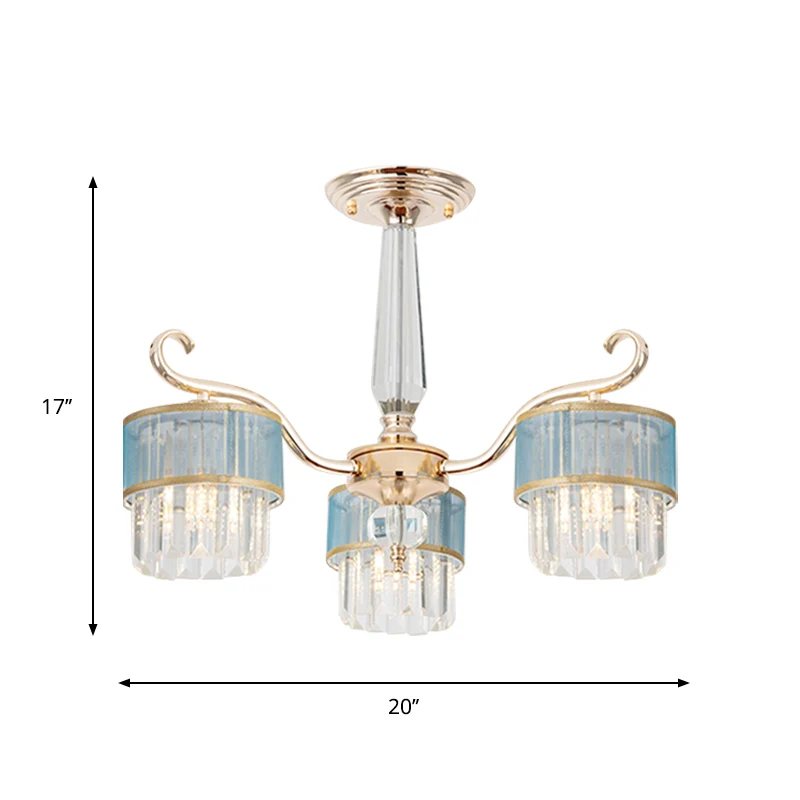 Lustre suspendu cylindrique, prismes en cristal contemporains, 3 lumières, pendentif de plafond doré Clearhalo