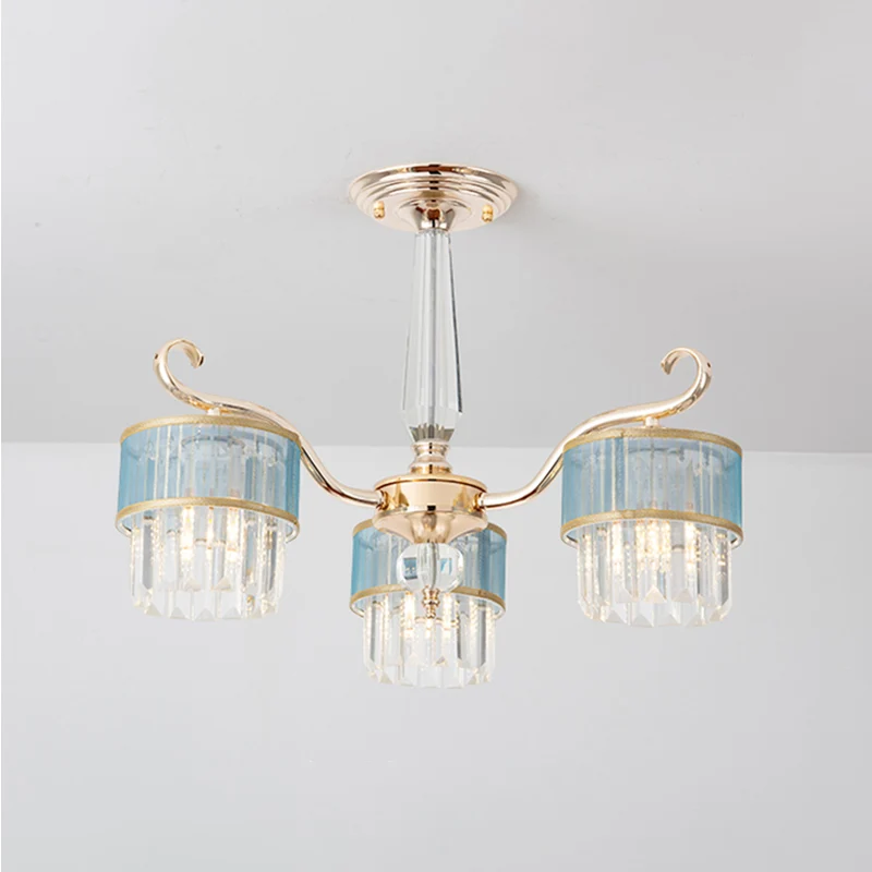 Lustre suspendu cylindrique, prismes en cristal contemporains, 3 lumières, pendentif de plafond doré Clearhalo