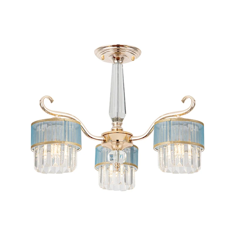 Lustre suspendu cylindrique, prismes en cristal contemporains, 3 lumières, pendentif de plafond doré Clearhalo