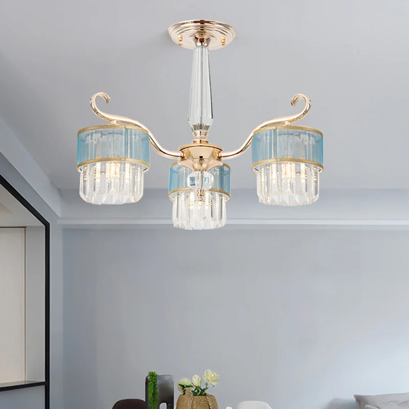 Lustre suspendu cylindrique, prismes en cristal contemporains, 3 lumières, pendentif de plafond doré Clearhalo