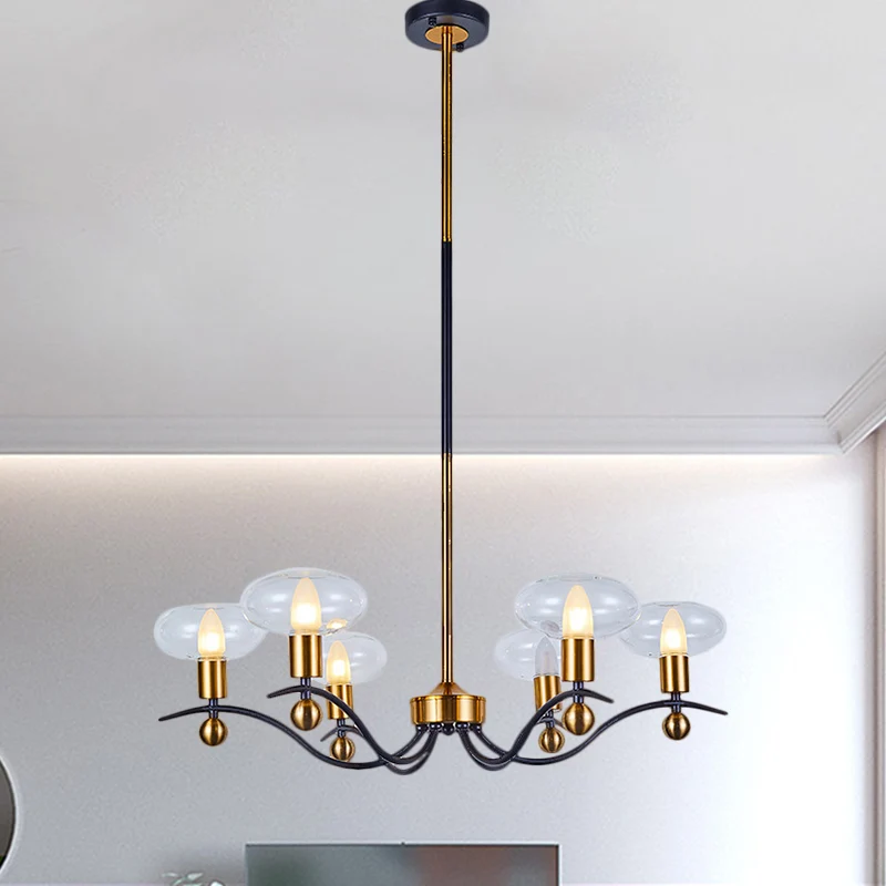 Lustre suspendu ellipsoïde en verre transparent, minimalisme, 6/8/12 ampoules, plafonnier suspendu à 1/2 couches, noir et...