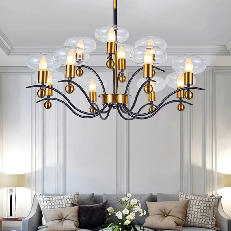 Lustre suspendu ellipsoïde en verre transparent, minimalisme, 6/8/12 ampoules, plafonnier suspendu à 1/2 couches, noir et...