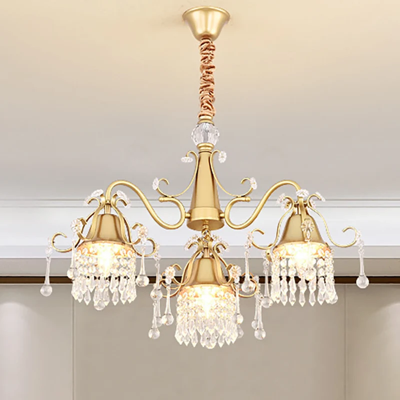 Lustre suspendu en forme de branche de LED, plafonnier suspendu en cristal du milieu du siècle en or pour le salon Clearhalo