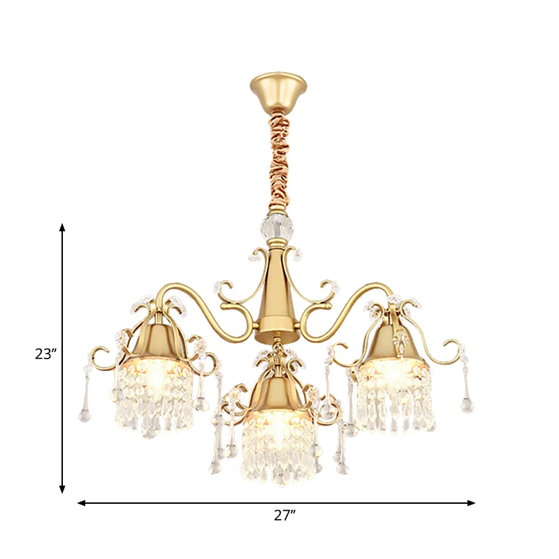 Lustre suspendu en forme de branche de LED, plafonnier suspendu en cristal du milieu du siècle en or pour le salon Clearhalo