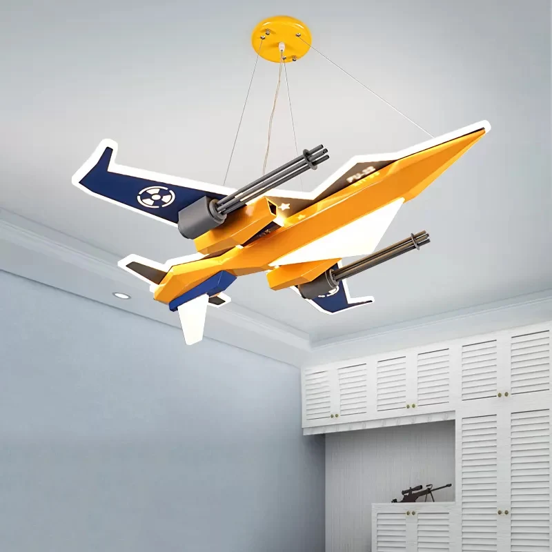Lustre suspendu en forme de combattant en métal, lampe à Suspension LED jaune contemporaine pour chambre de garçons Clearhalo