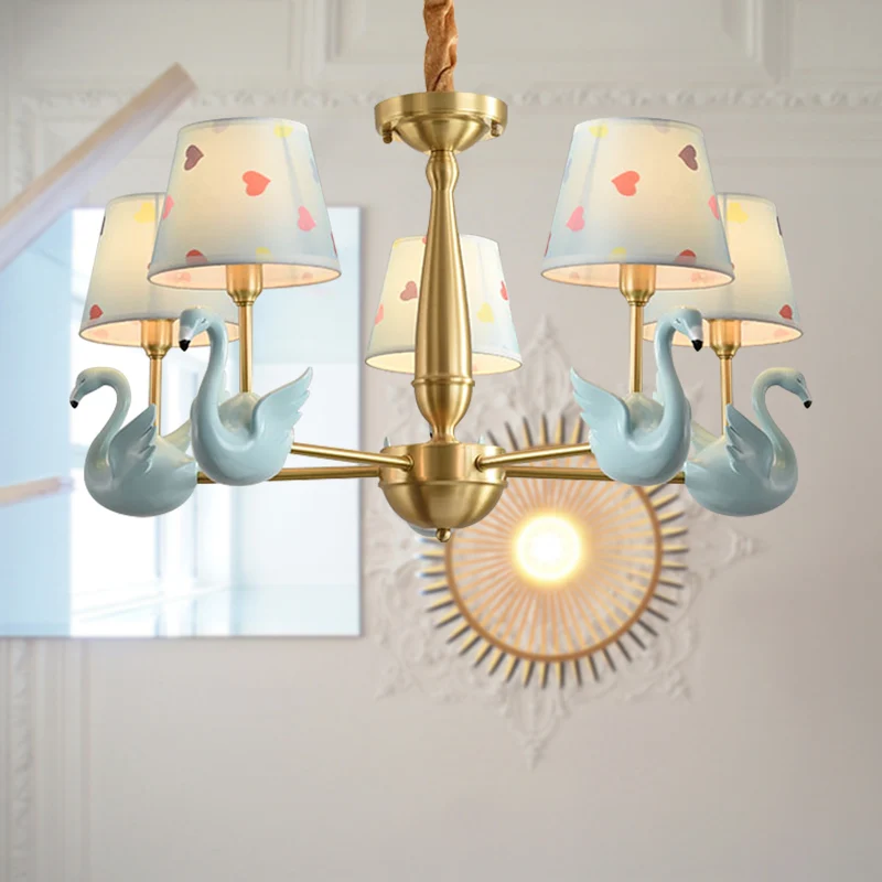 Lustre suspendu en forme de cygne pour la maternelle, luminaire décoratif d'intérieur en tissu Art déco Clearhalo