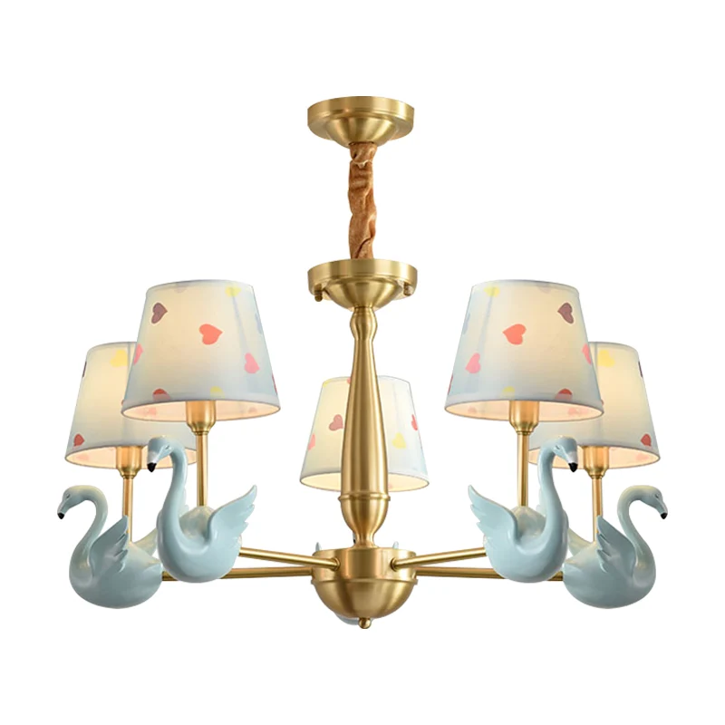 Lustre suspendu en forme de cygne pour la maternelle, luminaire décoratif d'intérieur en tissu Art déco Clearhalo