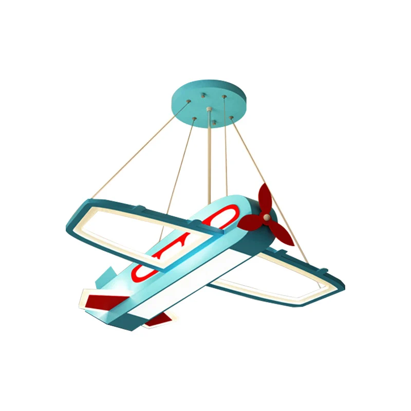 Lustre suspendu en forme d'avion bleu, plafonnier LED en métal et acrylique pour enfants, lumière chaude/blanche Clearhalo
