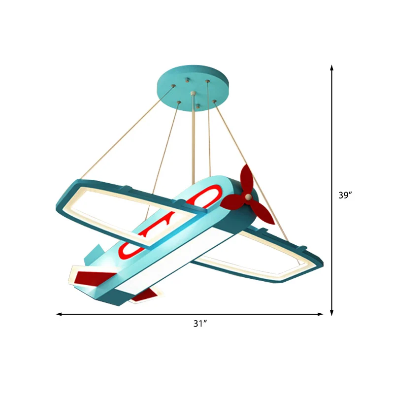 Lustre suspendu en forme d'avion bleu, plafonnier LED en métal et acrylique pour enfants, lumière chaude/blanche Clearhalo