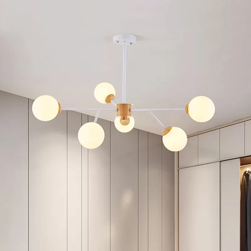 Lustre suspendu en forme de sphère de verre laiteux, luminaire contemporain à 6/15 têtes, blanc/noir Clearhalo
