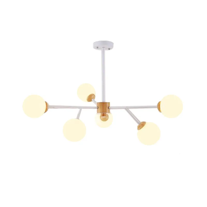Lustre suspendu en forme de sphère de verre laiteux, luminaire contemporain à 6/15 têtes, blanc/noir Clearhalo