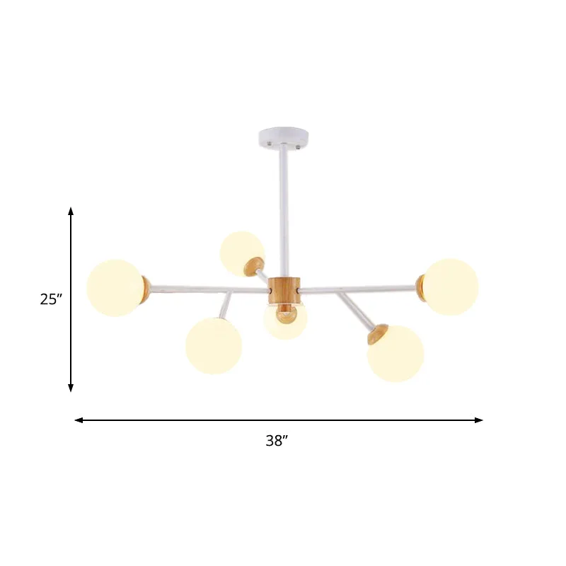 Lustre suspendu en forme de sphère de verre laiteux, luminaire contemporain à 6/15 têtes, blanc/noir Clearhalo