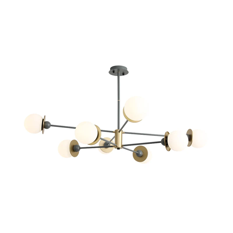 Lustre suspendu gris moderniste à 8 ampoules, Kit d'éclairage suspendu avec abat-jour en verre dépoli opale boule Clearhalo