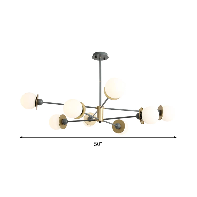 Lustre suspendu gris moderniste à 8 ampoules, Kit d'éclairage suspendu avec abat-jour en verre dépoli opale boule Clearhalo