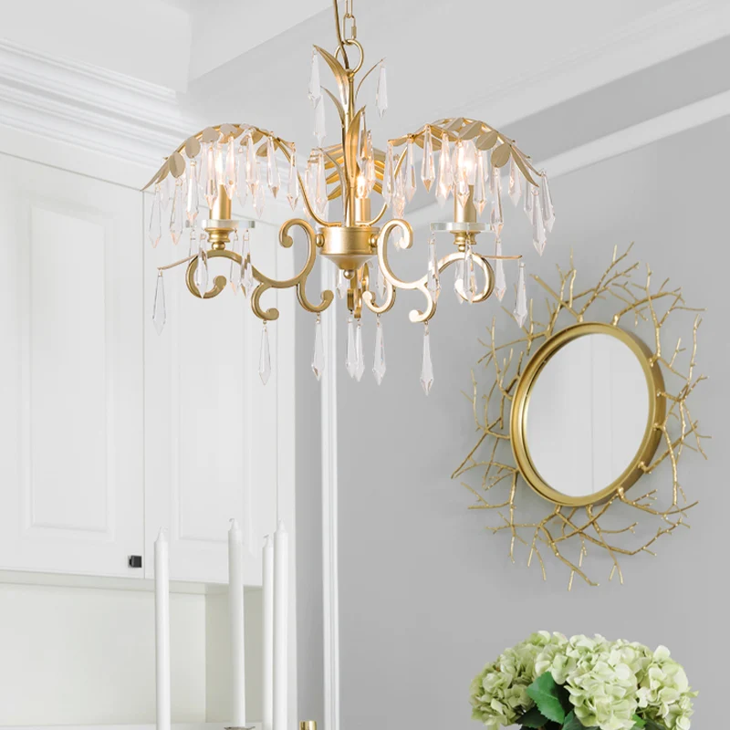 Lustre suspendu en laiton et cristal en forme de feuille, 3/6/8 lumières, Kit de suspension Lodge pour salon Clearhalo