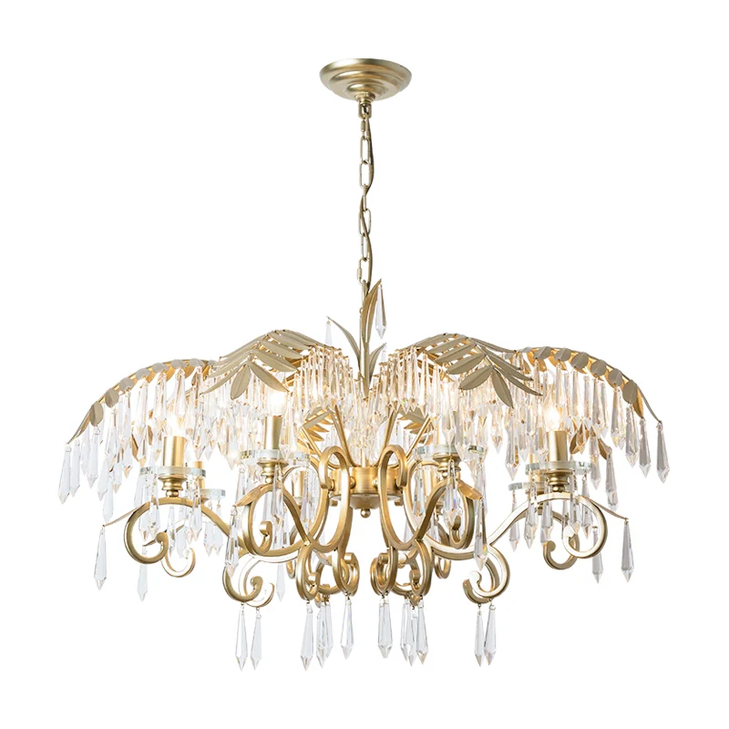 Lustre suspendu en laiton et cristal en forme de feuille, 3/6/8 lumières, Kit de suspension Lodge pour salon Clearhalo