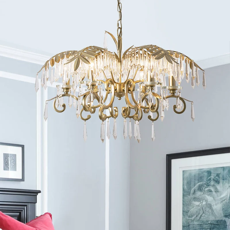 Lustre suspendu en laiton et cristal en forme de feuille, 3/6/8 lumières, Kit de suspension Lodge pour salon Clearhalo