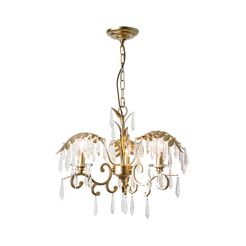 Lustre suspendu en laiton et cristal en forme de feuille, 3/6/8 lumières, Kit de suspension Lodge pour salon Clearhalo
