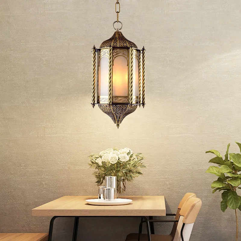 Lustre suspendu en laiton métallique, lanterne à 3 lumières, plafonnier arabe suspendu avec abat-jour en verre opale Clear...
