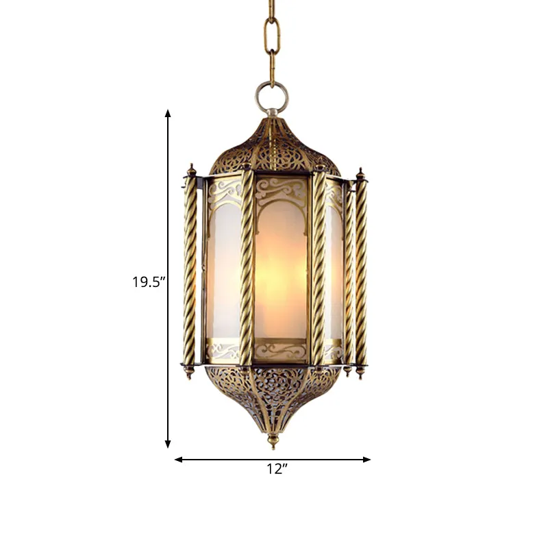 Lustre suspendu en laiton métallique, lanterne à 3 lumières, plafonnier arabe suspendu avec abat-jour en verre opale Clear...