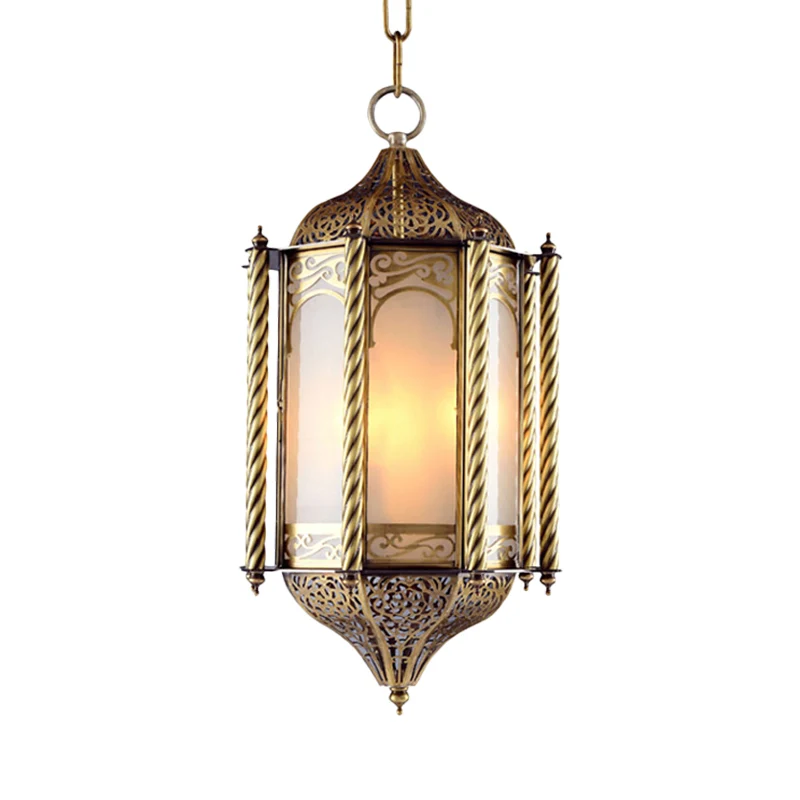 Lustre suspendu en laiton métallique, lanterne à 3 lumières, plafonnier arabe suspendu avec abat-jour en verre opale Clear...