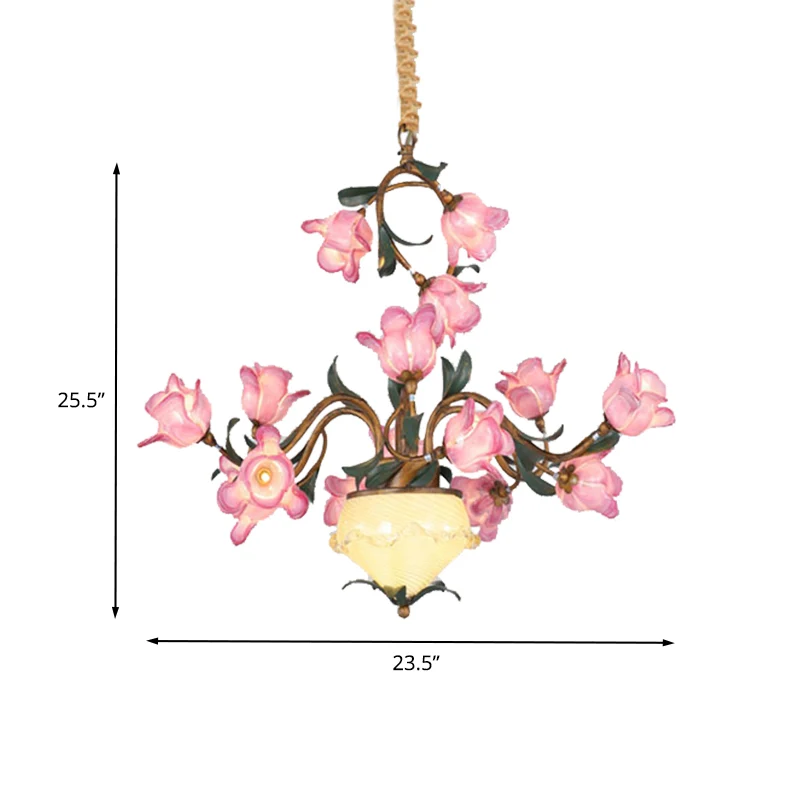 Lustre suspendu à 15 lumières, lampe à Suspension LED en métal à fleurs américaines en laiton pour chambre à coucher Clear...