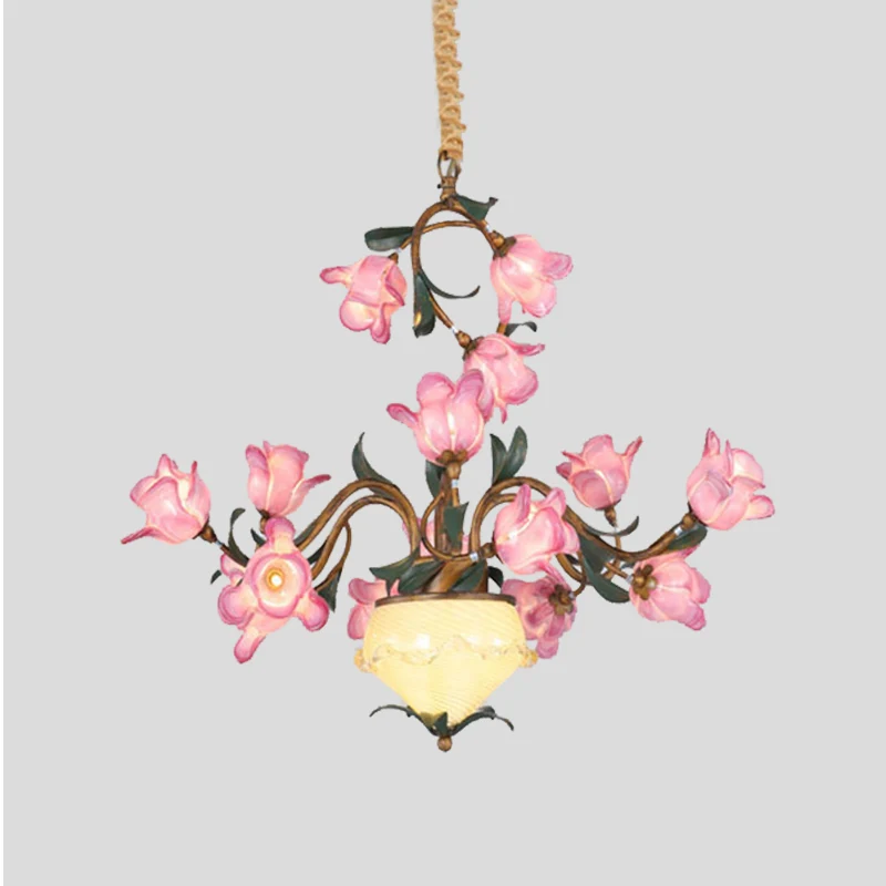 Lustre suspendu à 15 lumières, lampe à Suspension LED en métal à fleurs américaines en laiton pour chambre à coucher Clear...