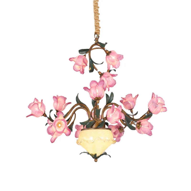 Lustre suspendu à 15 lumières, lampe à Suspension LED en métal à fleurs américaines en laiton pour chambre à coucher Clear...
