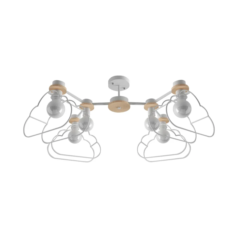 Lustre suspendu à 6 lumières pour chambre à coucher, lampe à suspension blanche de dessin animé avec Cage en fer nuage/éto...
