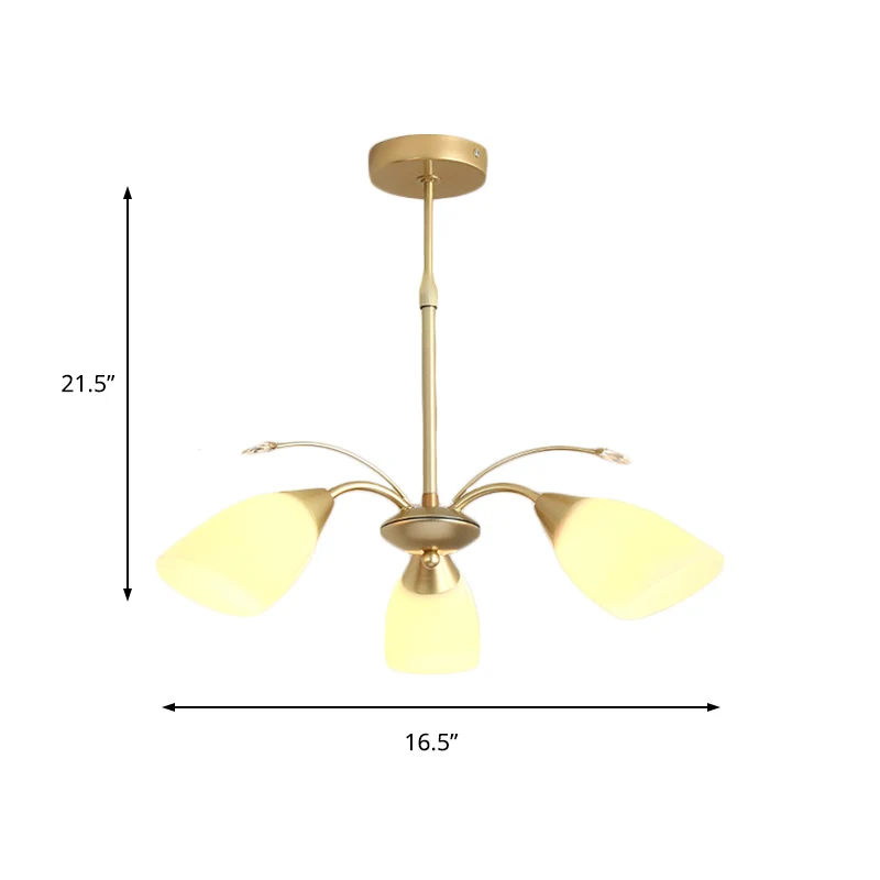 Lustre suspendu moderniste à 3/6 ampoules, plafonnier évasé doré avec abat-jour en verre blanc Clearhalo