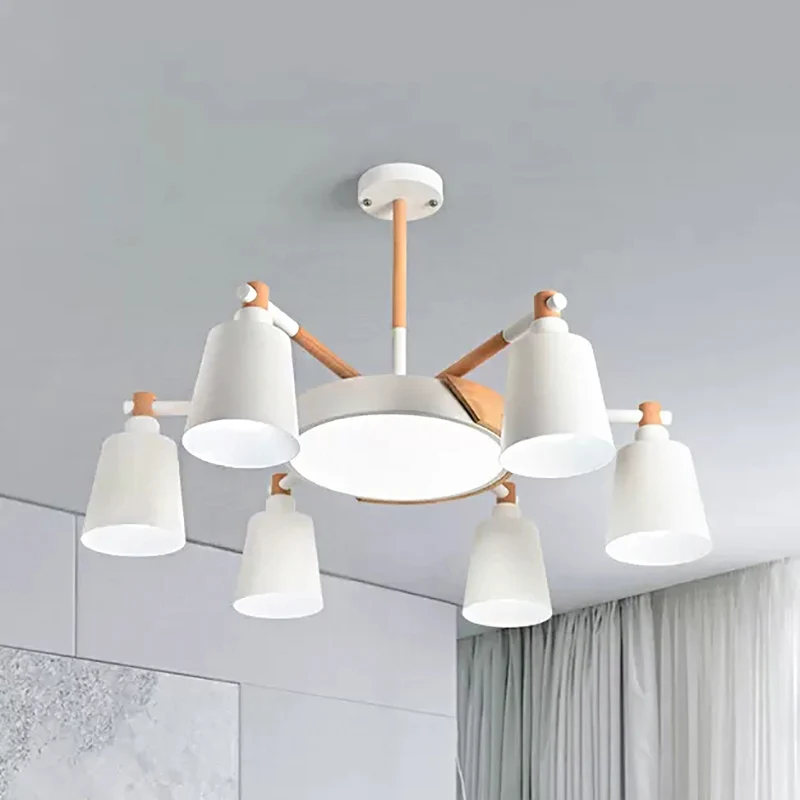 Lustre suspendu en métal blanc à 7 têtes, design nordique élégant, luminaire décoratif d'intérieur, idéal pour une chambre...