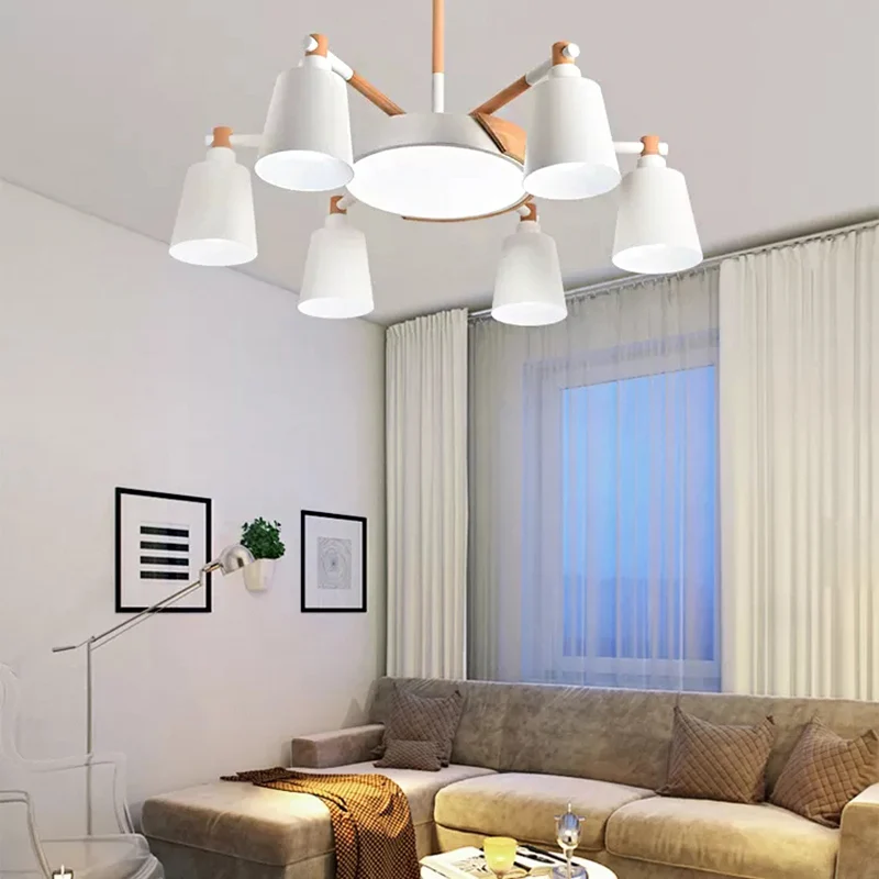 Lustre suspendu en métal blanc à 7 têtes, design nordique élégant, luminaire décoratif d'intérieur, idéal pour une chambre...