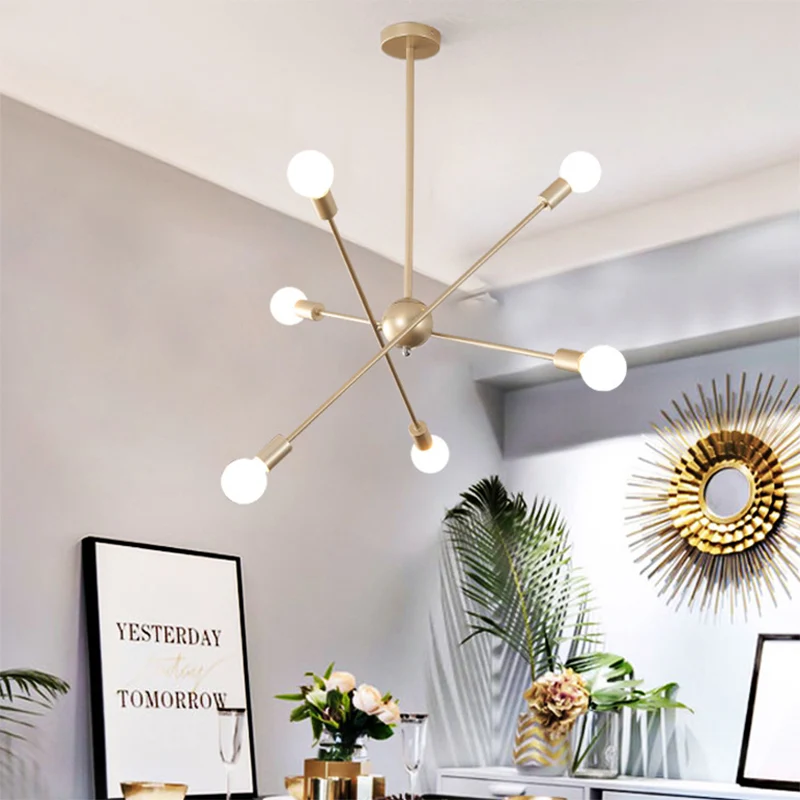 Lustre suspendu en métal à plusieurs têtes, style élégant, finition dorée, pour table à manger Clearhalo