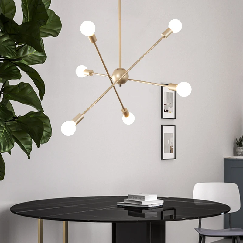 Lustre suspendu en métal à plusieurs têtes, style élégant, finition dorée, pour table à manger Clearhalo