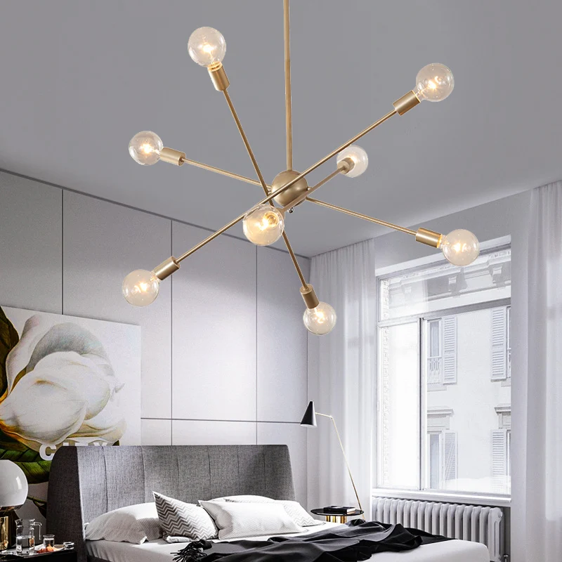 Lustre suspendu en métal à plusieurs têtes, style élégant, finition dorée, pour table à manger Clearhalo