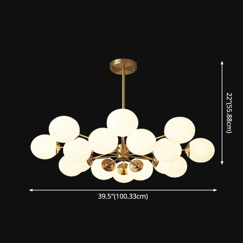 Lustre suspendu en métal Post-moderne, abat-jour en verre opale, lustre de plafond en or pour chambre à coucher Clearhalo