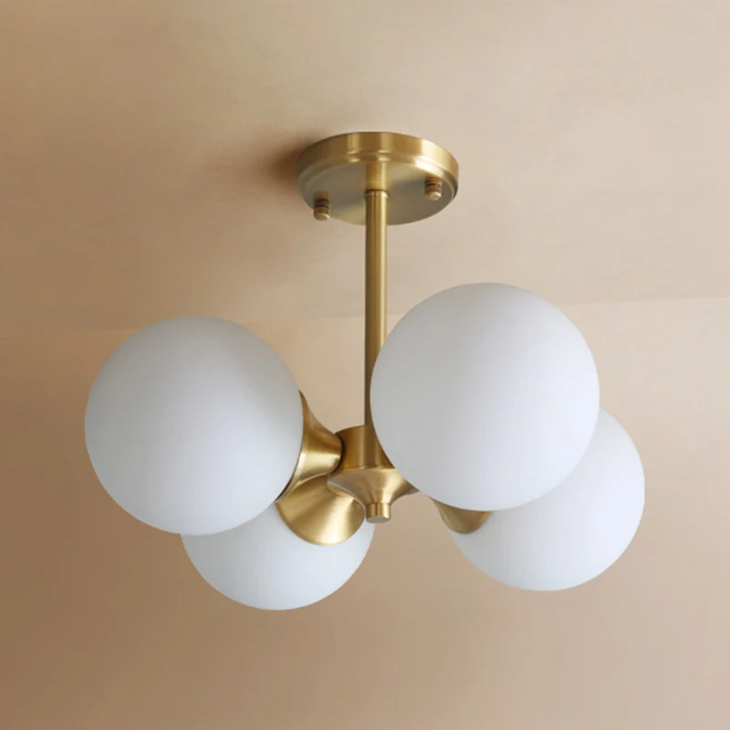 Lustre suspendu en métal Post-moderne, abat-jour en verre opale, lustre de plafond à 4 lumières en or pour chambre à couch...