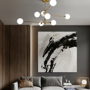 Lustre suspendu en métal Post-moderne, abat-jour en verre, lustre de plafond en or pour le salon Clearhalo