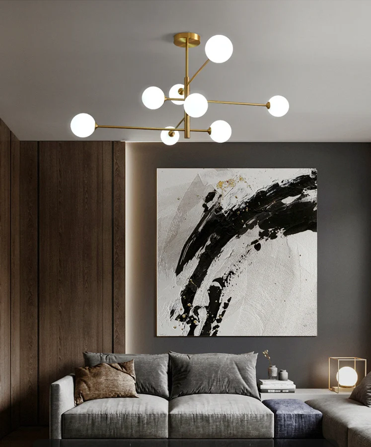 Lustre suspendu en métal Post-moderne, abat-jour en verre, lustre de plafond en or pour le salon Clearhalo
