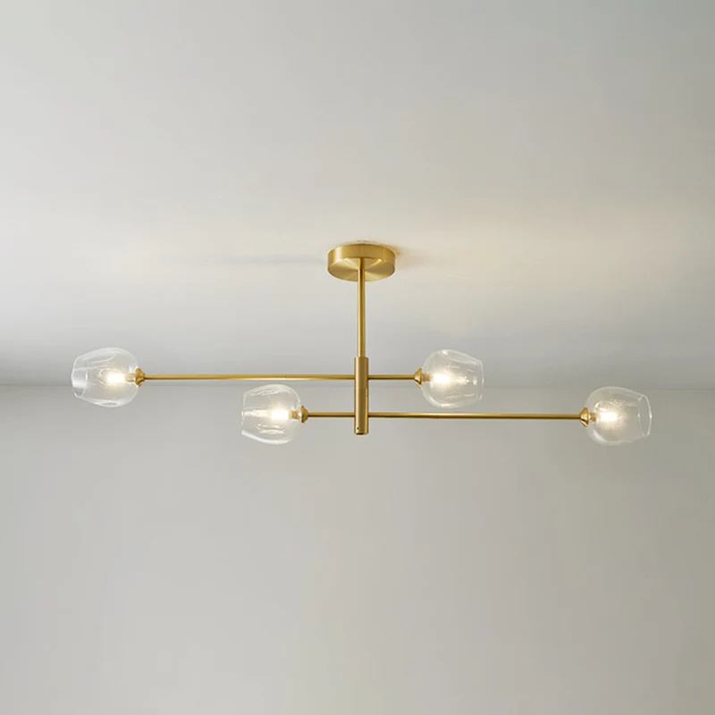 Lustre suspendu en métal Post-moderne, abat-jour en verre, lustre de plafond en or pour le salon Clearhalo