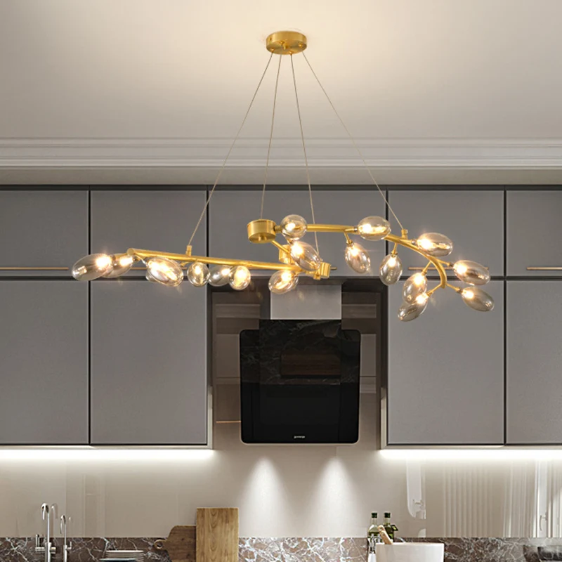 Lustre suspendu métallique en forme de raisin, plafonnier post-moderne à 20 têtes, finition dorée Clearhalo